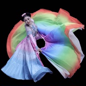 五彩彝裳彝族舞蹈演出服披肩大摆裙少数民族群舞艺考彩色披风服装