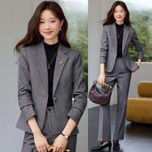毛呢西装套装女高级感加厚小个子短款职业正装女士西服外套工作服