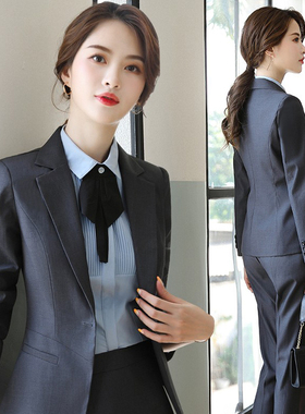 工作服职业女气质灰色秋冬小个子长袖前台接待主管正装秋西装套装