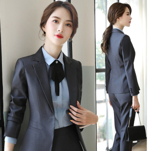 工作服职业女气质灰色秋冬小个子长袖前台接待主管正装秋西装套装