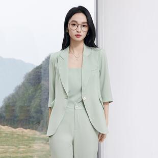 休闲气质洋气女神范西装 果绿色小个子西装 薄款 女夏季 两件套 套装
