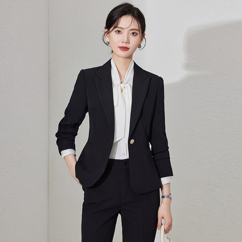 黑色西装套装女职业正装女神春正肩小个子前台气质修身外套工作服