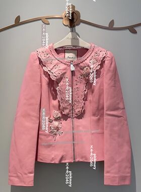PMANS7001-12/4980粉红pinkm淑女风2024春款绵羊皮衣外套专柜正品