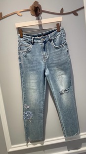 PMAMS2205 1480粉红pinkm淑女风刺绣牛仔裤 2023春款