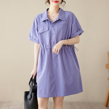 2025夏新款韩版宽松工装衬衫裙纯棉收腰显瘦短袖连衣裙休闲短款裙