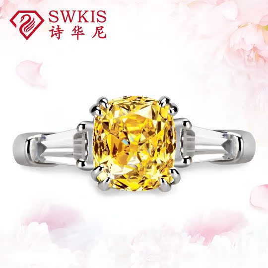 奢华枕形钻戒黄钻彩宝石女婚戒