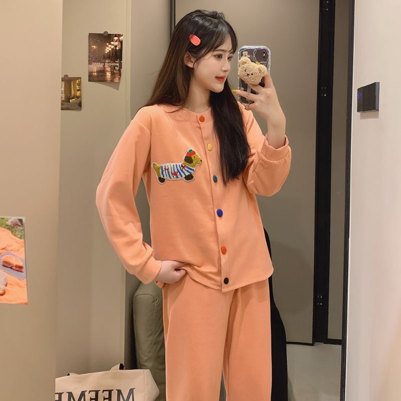 日系腊肠狗秋冬新款德绒女款长袖加厚保暖睡衣套装宽松少女家居服