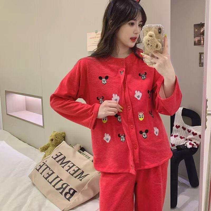 秋冬德绒卡通睡衣女保暖加厚开衫长袖可爱可外穿家居服套装