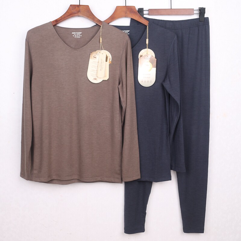 庄泰内衣金貂绒保暖套装V领加厚磨绒打底秋衣秋裤男套装秋冬8117