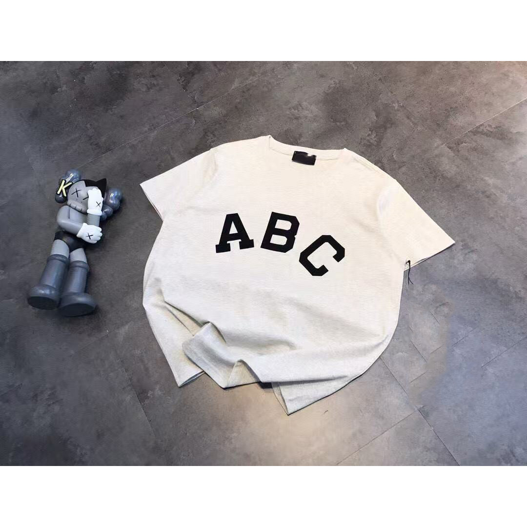 2025夏季新款男女同款ABC植绒字母宽松休闲棉质短袖T恤上衣情侣款
