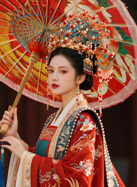 中式红凤凰婚礼油纸伞结婚红伞