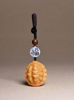 崖柏木雕富甲天下龟壳招财手把件新中式把玩实木转运钥匙扣车挂件