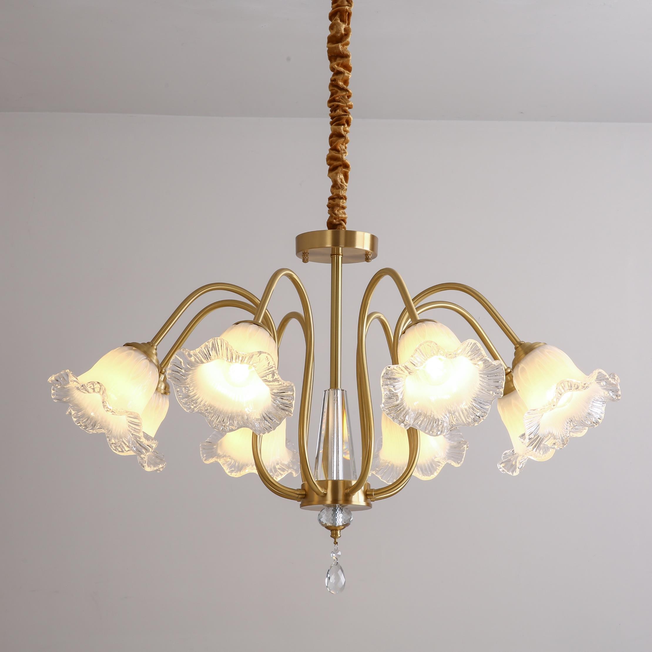 美式客厅吊灯餐厅卧室灯轻奢法式别墅全铜田园水晶奶油风花朵灯具