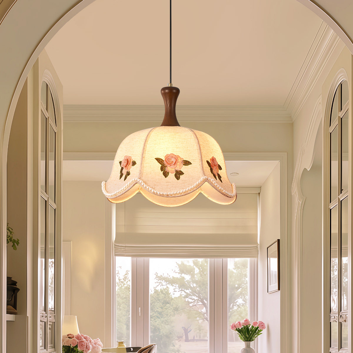 法式中古风卧室布艺吊灯复古侘寂风餐厅书房创意立体绣花护眼吊灯,家装灯饰光源,卧室/书房吊灯,淘宝优惠券,粉丝福利购,淘宝优惠卷