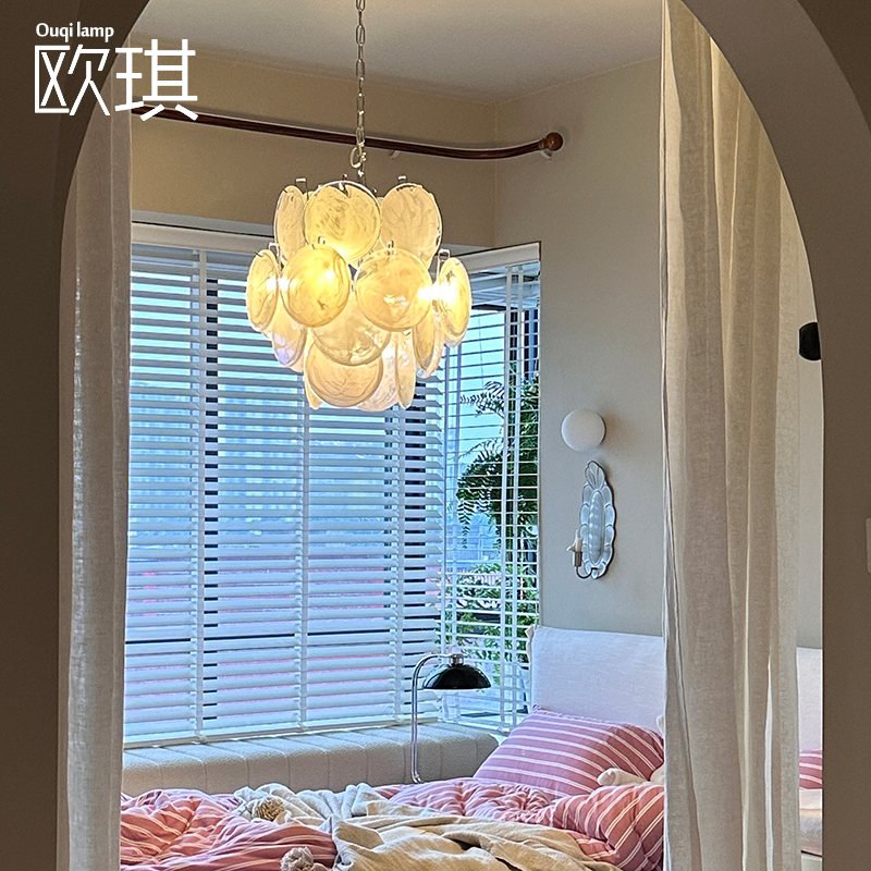 法式中古murano穆拉诺玻璃吊灯复古高级感餐厅灯轻奢艺术卧室灯具