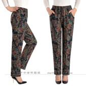 松紧高腰休闲宽松妈妈裤 中老年女裤 老人弹力花裤 秋冬季 子 直筒长裤