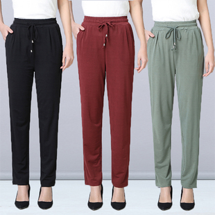 女中老年人松紧腰弹力裤 休闲裤 子宽松大码 妈妈装 子女 夏季 薄裤 新款