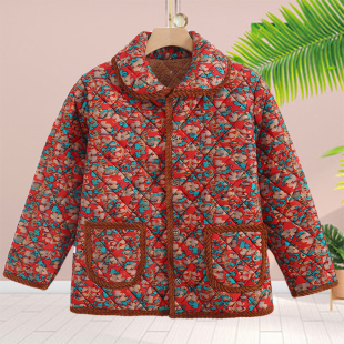 中老年女装 秋冬小花袄奶奶棉服保暖碎花上衣服 棉衣加绒外套妈妈装