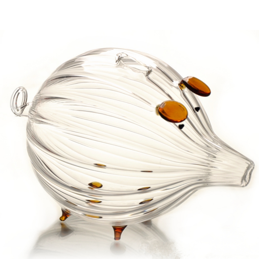 创意透明玻璃储蓄罐 条纹小猪存钱罐 硬币收纳盒子 生日礼物摆件