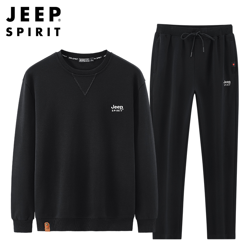JEEP吉普秋季圆领卫衣中老年休闲运动长裤潮流时尚打底衫纯棉套装