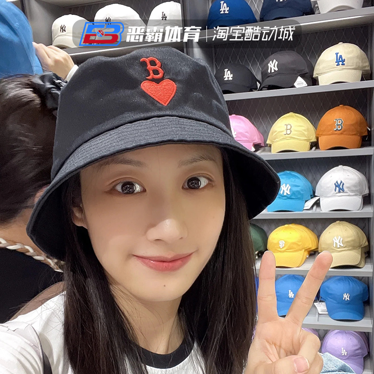 韩国MLB男女情侣款渔夫帽NY爱心春夏时尚休闲平顶遮阳帽3AHTH013N