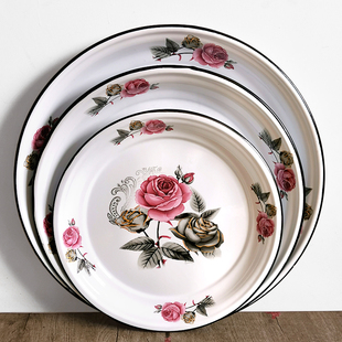 珐琅加厚搪瓷盘子茶水盘干果盘托盘圆形家用菜盘烤肉串盘大盘鸡盘