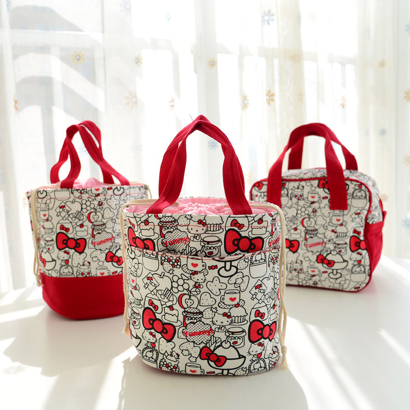 hello kitty饭盒手提袋子上班族学生手提高颜值圆方形帆布便当包