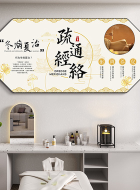 美容院养生馆横版艾灸采耳头疗洗眼广告挂画经络疏通精油开背海报