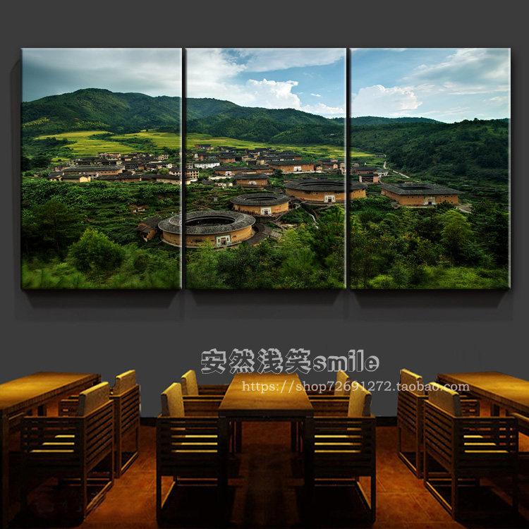 客家装饰画福建土楼村寨建筑挂画闽西文化特色酒店民宿餐饮墙壁画