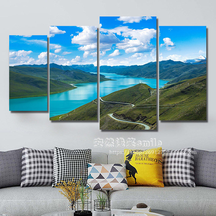 布达拉宫挂画藏式建筑风景墙画客厅沙发背景墙装饰画背靠有山壁画
