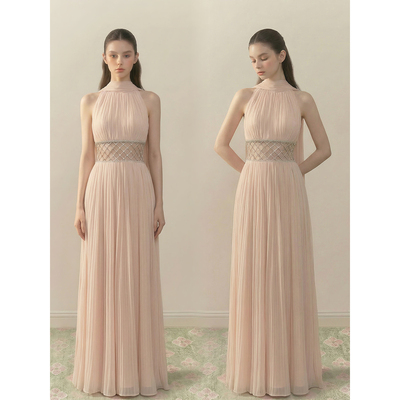 SeaRisen塞纳月光·纯手工编织钻带希腊女神裙高级感收腰连衣裙