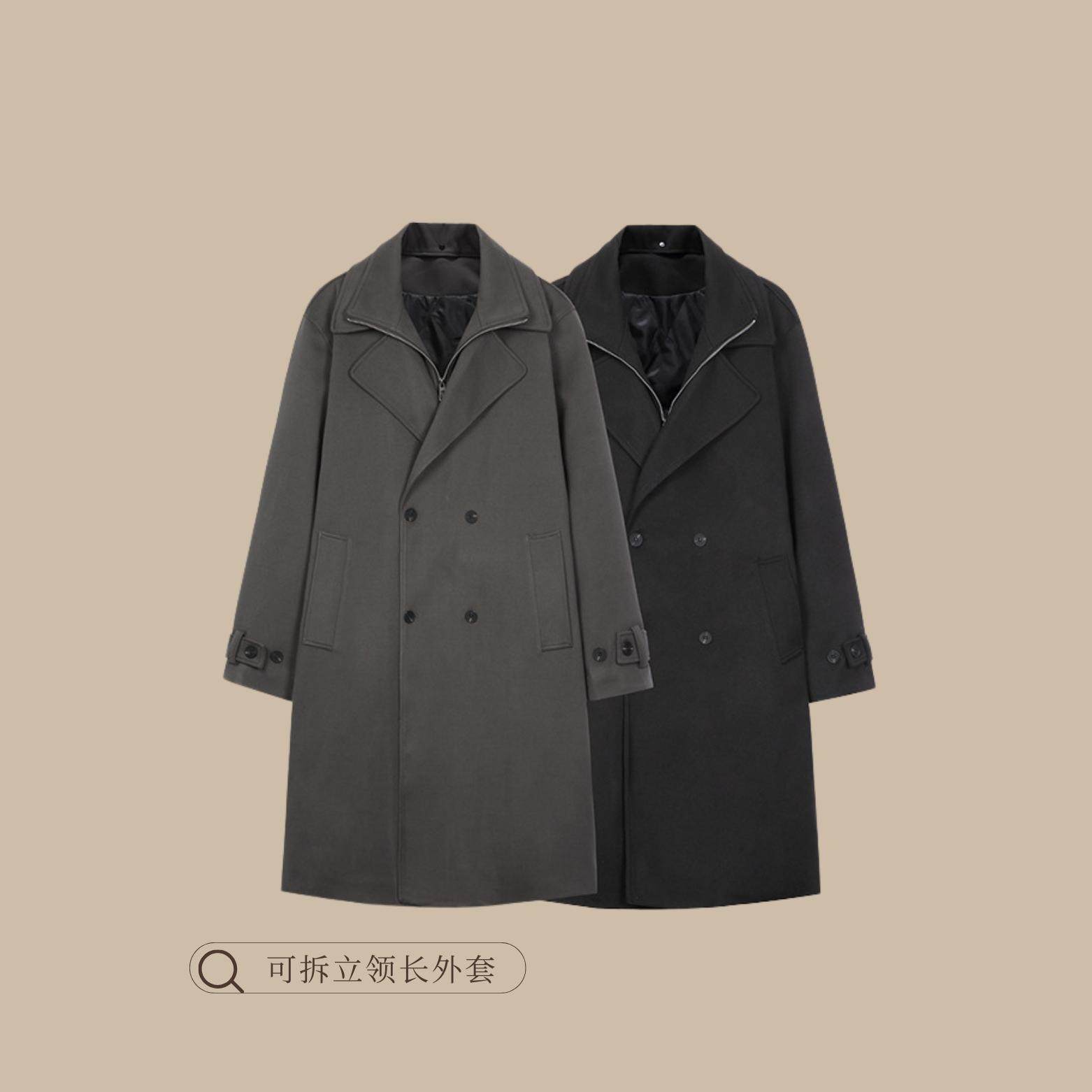 GEJONES复古高级感cleanfit立领毛呢大衣男女宽松过膝长款外套,男装,毛呢大衣,淘宝优惠券,粉丝福利购,淘宝优惠卷