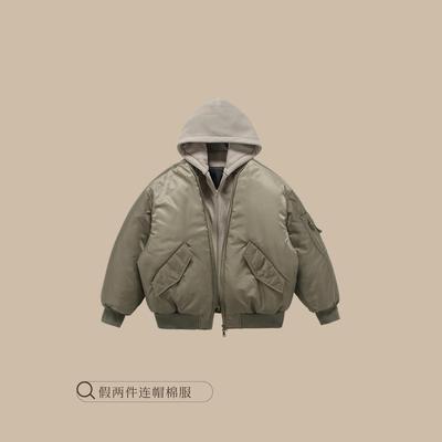 GEJONES美式复古飞行员夹克棉服冬季加厚男女假两件连帽棉衣外套