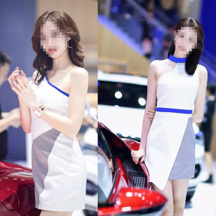 车模走秀2025夏包臀修身半露斜肩不规则酒会礼服时尚连衣短裙裹胸