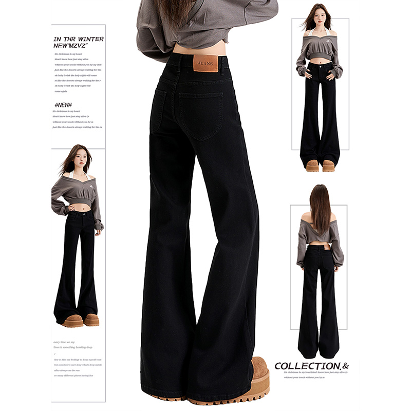 黑色低腰微喇牛仔裤女春秋爆款