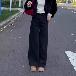 深色直筒牛仔裤女2025爆款小个子高腰显瘦休闲梨形身材裤子阔腿裤
