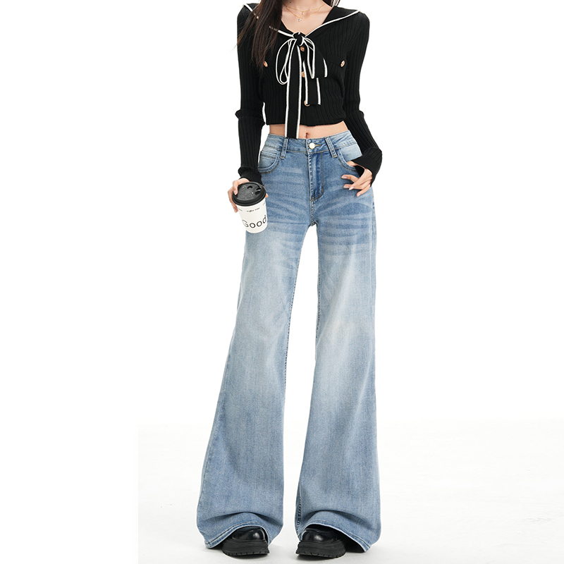 辣妹低腰加绒微喇牛仔裤女秋冬