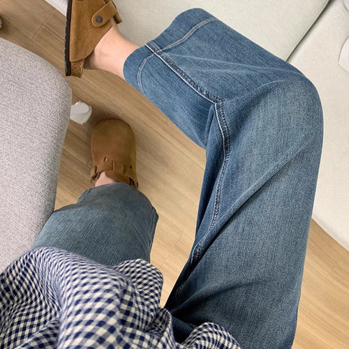 莱赛尔天丝显瘦直筒牛仔裤女2025年夏季薄款九分宽松百搭阔腿裤子