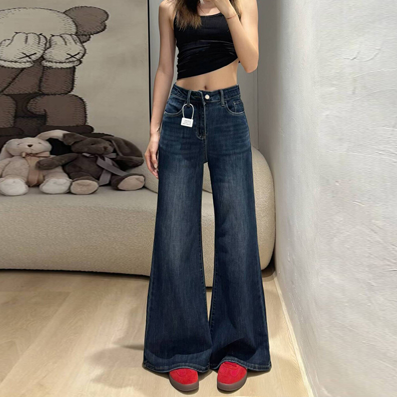 美式复古高腰微喇牛仔裤女秋