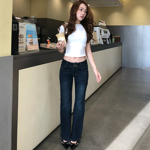 复古低腰微喇牛仔裤女2025秋季辣妹弹力修身百搭休闲显瘦喇叭裤子