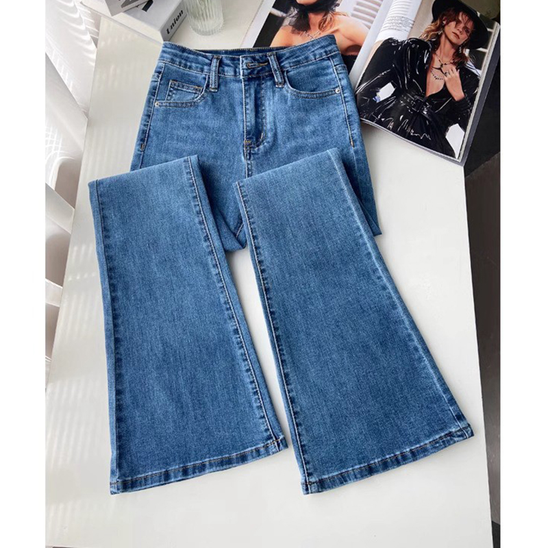 美式复古蓝色微喇牛仔裤女2025春新款高腰紧身显瘦百搭时尚喇叭裤