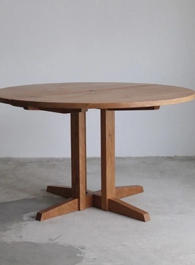 小众设计师款侘寂风现代中古风圆桌民宿餐厅全实木原木餐桌榆木