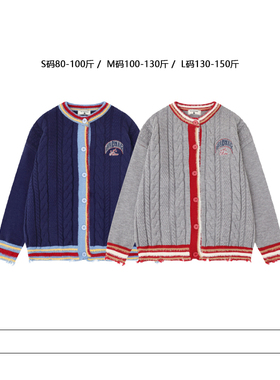 从未定义 美式复古撞色休闲针织外套秋冬潮流百搭字母刺绣毛衣