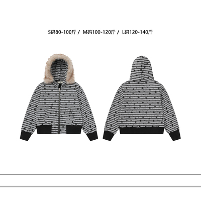 从未定义 潮牌复古星星满印加绒短款外套女时尚百搭毛领连帽卫衣