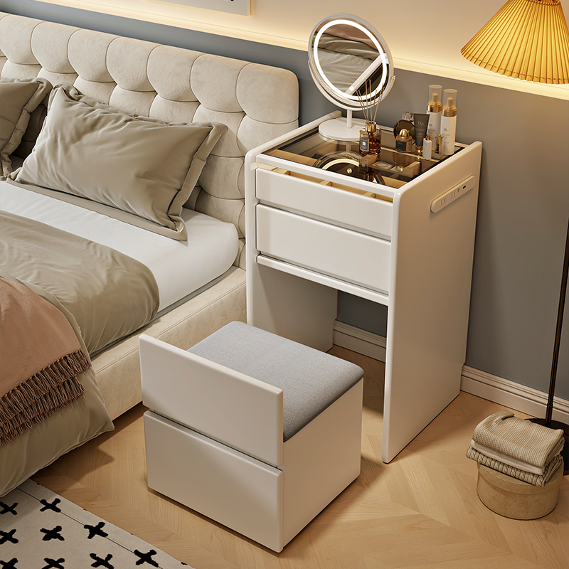 新款梳妆台小户型奶油风化妆桌卧室现代简约迷你床头收纳柜一体