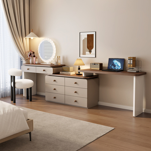 法式新款梳妆台书桌二合一卧室现代简约化妆台床尾组合书柜化妆柜