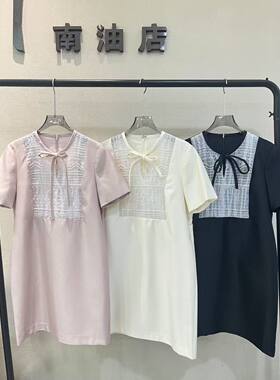 小码外贸出口2026新款女士圆领蝴蝶结短袖真丝丝毛连衣裙
