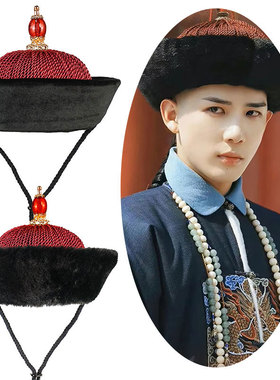 古风摄影清朝男王爷大臣顶戴花翎帽子官帽清装造型凉帽暖帽发冠