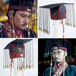 秦朝皇上登基流苏帽子三国皇帝头冠帝王汉服礼冠影视演出戏剧帽子