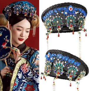 皇后妃子头饰如懿传帽子发饰古装旗头延禧宫略娘娘影楼帽子景泰蓝